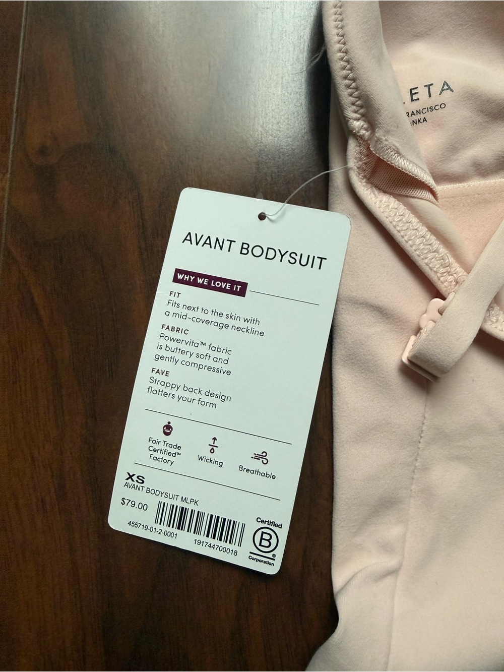🆕 Athleta Avant Light Pink Sleeveless Bodysuit / NWT! / XS / Criss-Cross Back - Picture 7 of 9